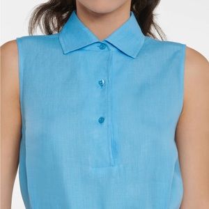 Lori Piana Sleeveless Linen Button Down in blue